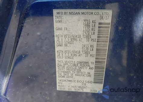 2018 Nissan Pathfinder Sv z USA, uszkodzony, nr VIN 5N1DR2MM6JC602560